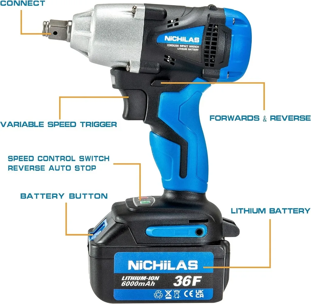 Cordless Impact Wrench,2 IN 1 Screwdriver Head,21V Electric Power Wrench,420Nm High Torque,4 Pole Motor,Include Battery &Charger