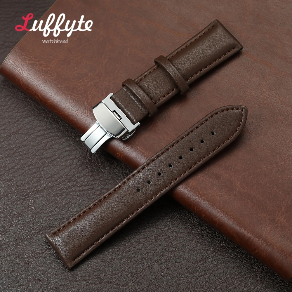 Business Casual Leder-Uhrenarmband für Herren 18mm 20mm 22mm 24mm Ersatz-Uhrenarmband mit Schmetterlingsverschluss