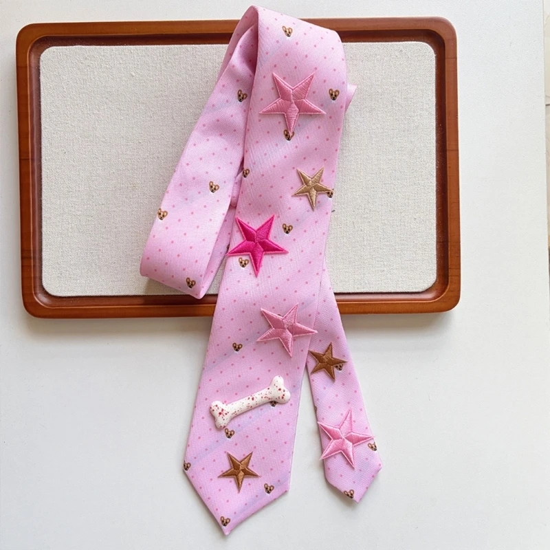 Q39C Decorative Pink Fabric Tie Scarf with Star Detail for Photo Ready Styling