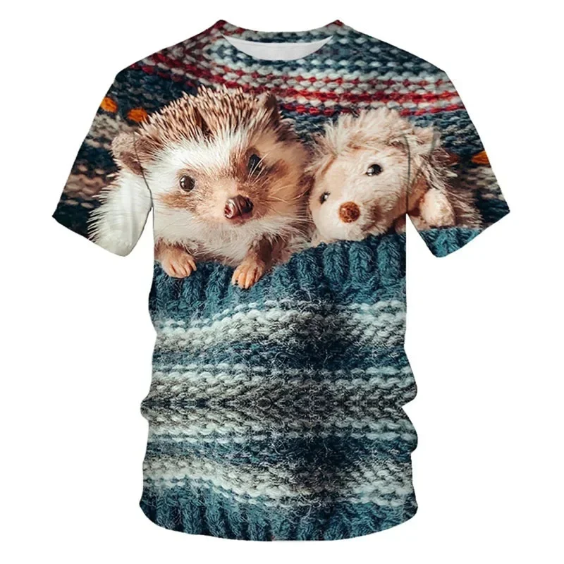 

Funny Hedgehog Pattern T-shirt Summer Fashion Mens Short Sleeve O Neck Cute Animals 3D Printed T Shirt Loose Casual Tees Tops