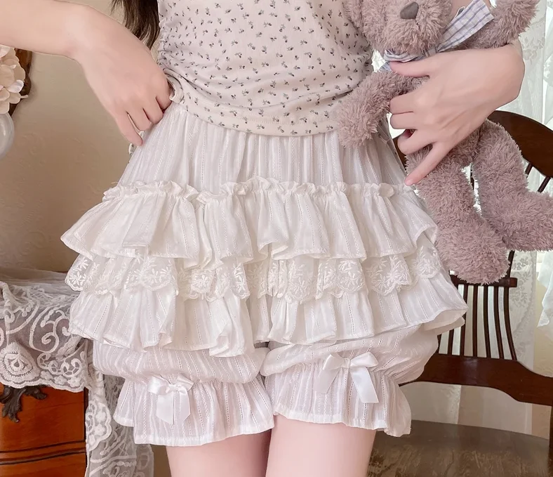 Sexy Lace Date Princess Layer Puff Shorts Ruffles Lantern Small Pants Cotton Bloomers Lolita Style Girls Cute Sweet Japan