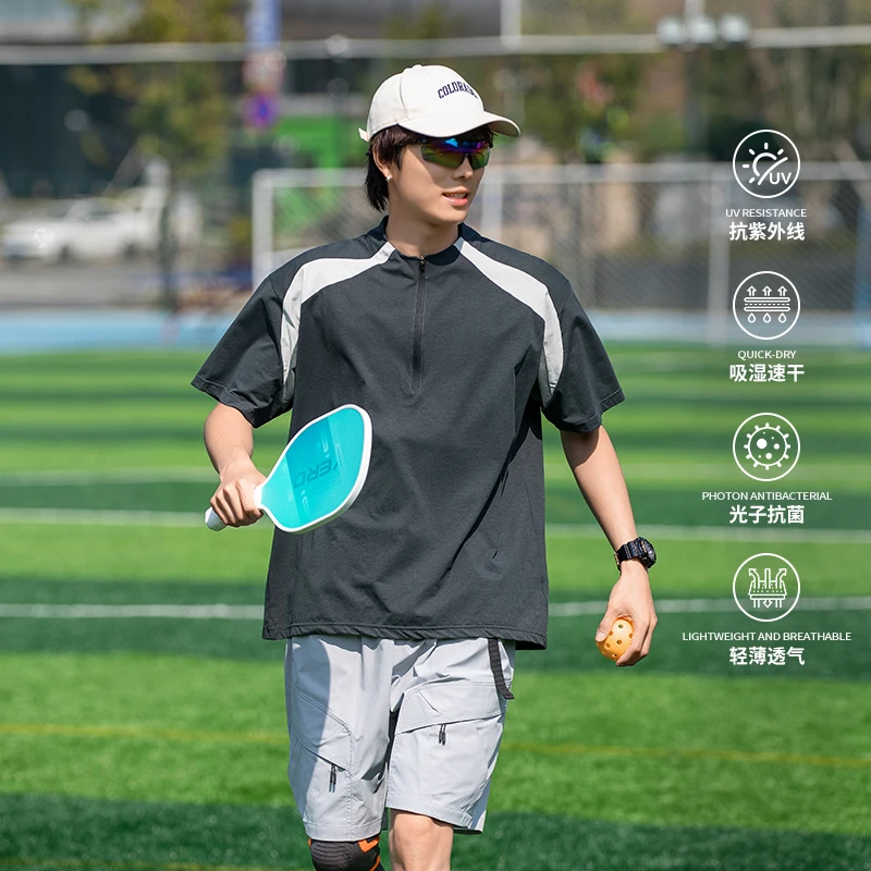 

【Mirrordust】спортивная футболка с полумолнией, костюм для фитнеса и тренировок, повседневный быстросохнущий солнцезащитный крем с короткими рукавами, впитывающий пот