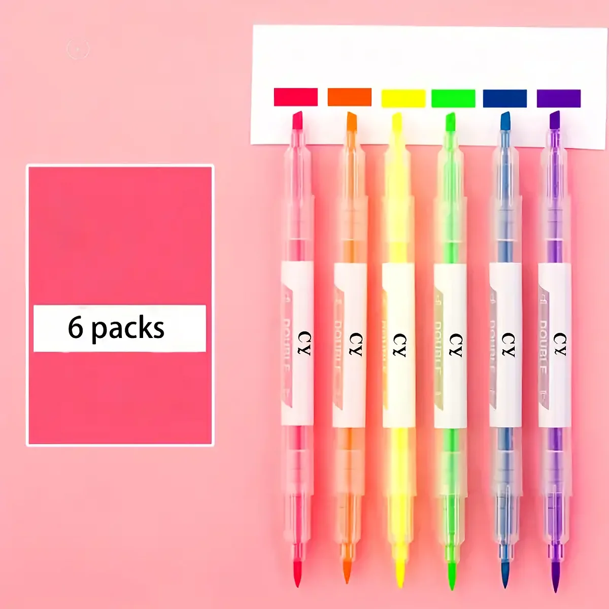 

6 Pack Dual-Ended Highlighter Marker Pens - Essential for Students & Creatives - Vibrant Colors for Note-Taking and Art Projects