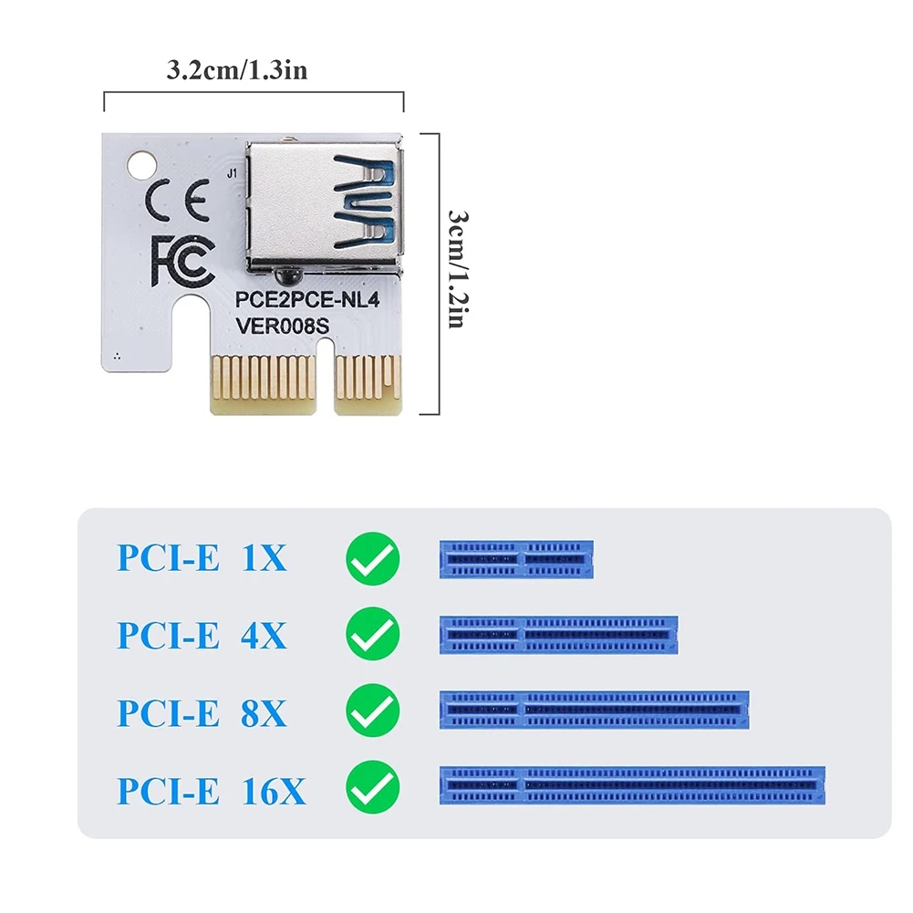 Placa adaptadora PCI-E 1X, dedos dourados do slot PCI-Express X1 para transformação de dados estável e rápida, (VER008S, pacote com 5)