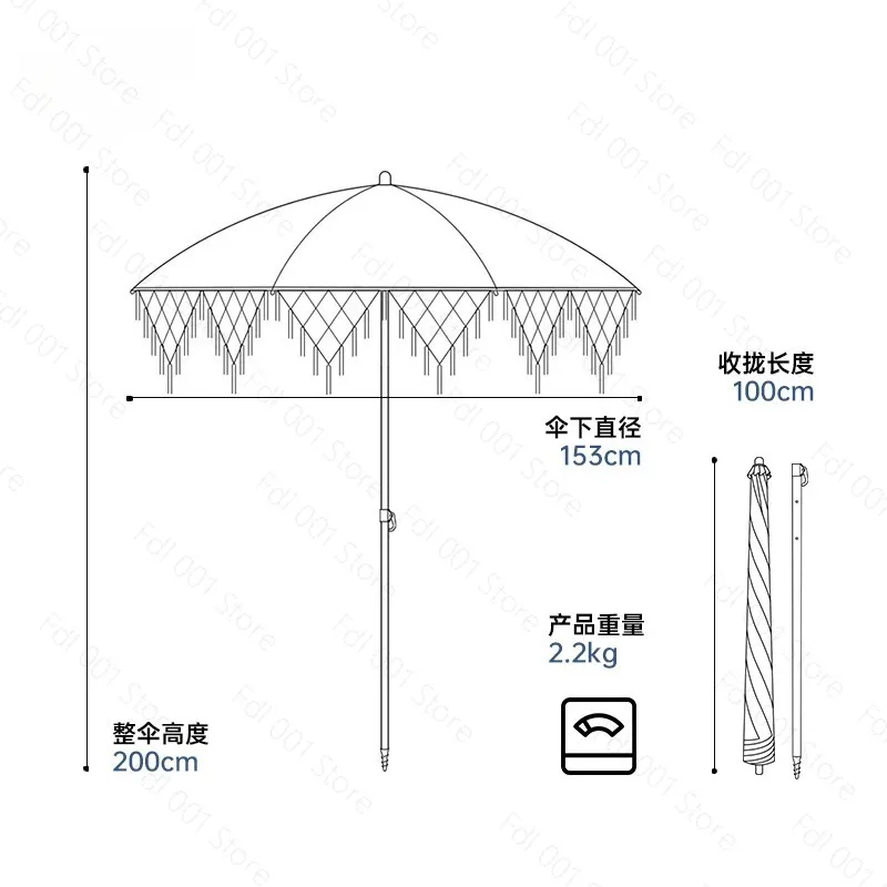 Outdoor French Fringed Parasol Courtyard Beach Umbrella Triangular Grid Internet Celebrity Middle Column Garden Umbrella Terrace