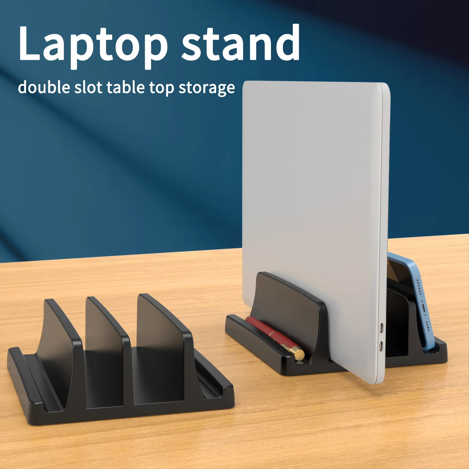 Vertical Laptop Stand, 3 Slots  Desk Laptop Holder & Laptop Docking Station Stand for MacBook, Tablet, Phone - Universal