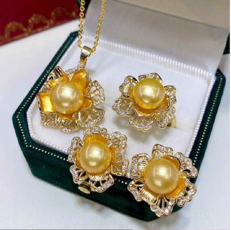 

Gorgeous Giant AAAAA 11-12mm Pearl Set Female Ear Pins Ear Studs Ring Pendant Three Piece Set