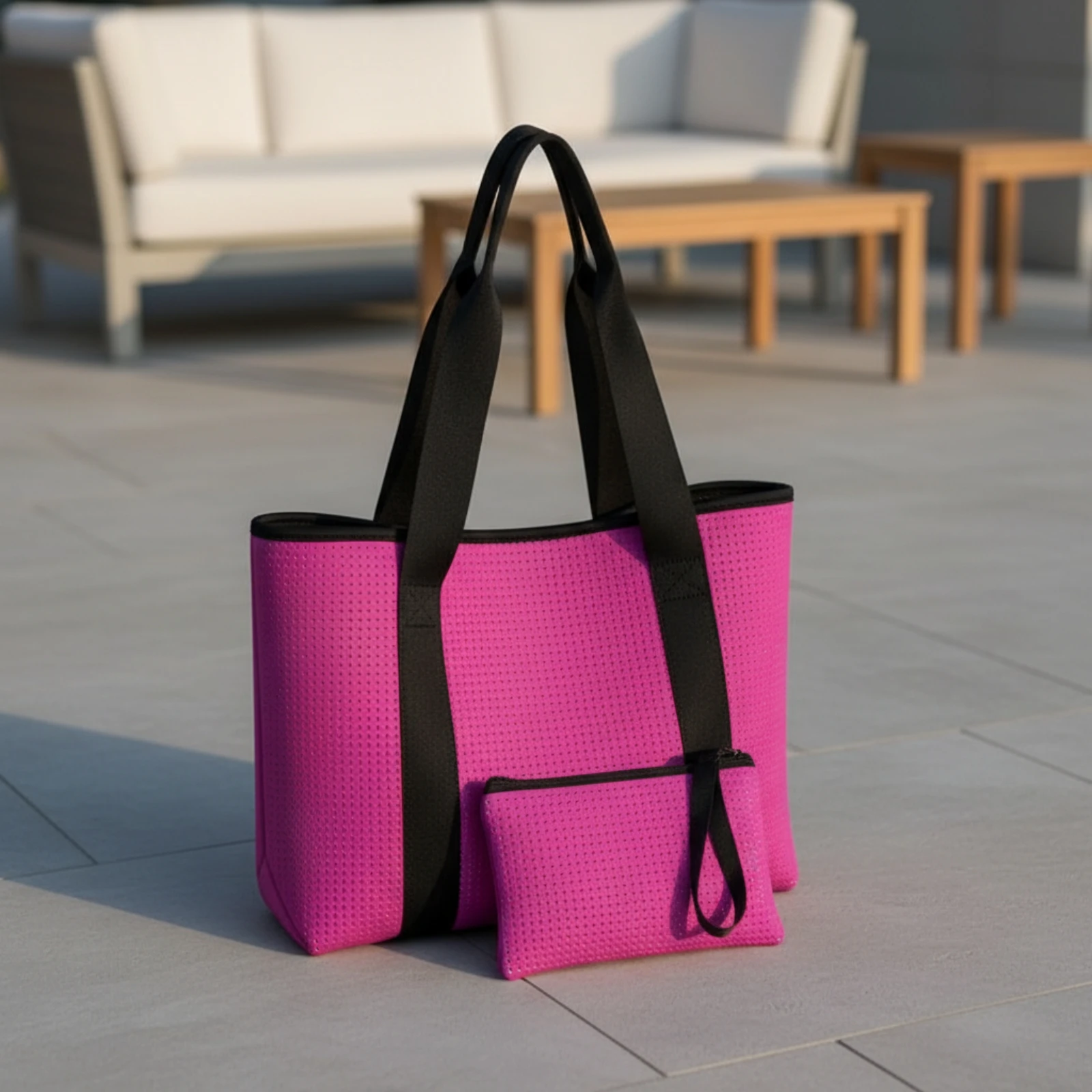 Open-Top Travel Tote with Wristlet Pouch Multifunctional Beach Tote with Matching Pouch Roomy Long-Lasting for Vacations