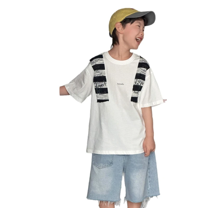 2026 Children's New Short sleeved Summer Cotton Shawl Printed Design Half Sleeved T-shirt