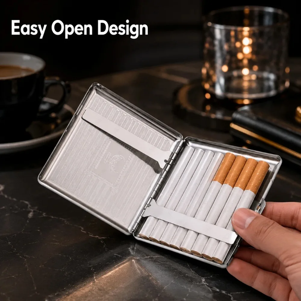 1 PC Stainless Steel Tobacco Cigarette Case Embossed Metal Pocket Storage Box Portable Holder for Travel Outdoor Smoking Use view 3