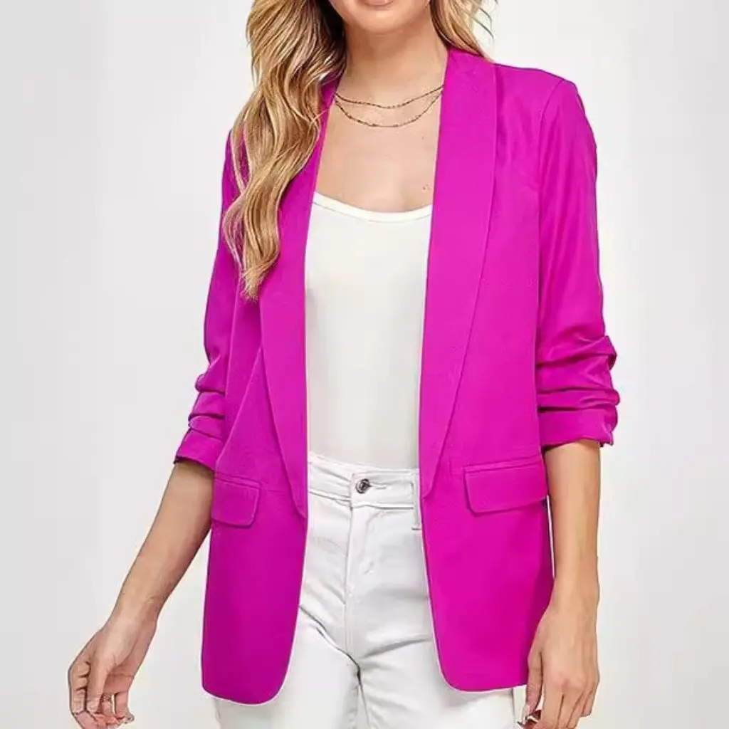 

Women's Long-Sleeved Lapel Jacket Solid Color Small Suit Temperament Commuterwear for Autumn Winter Seasonal Fashion by