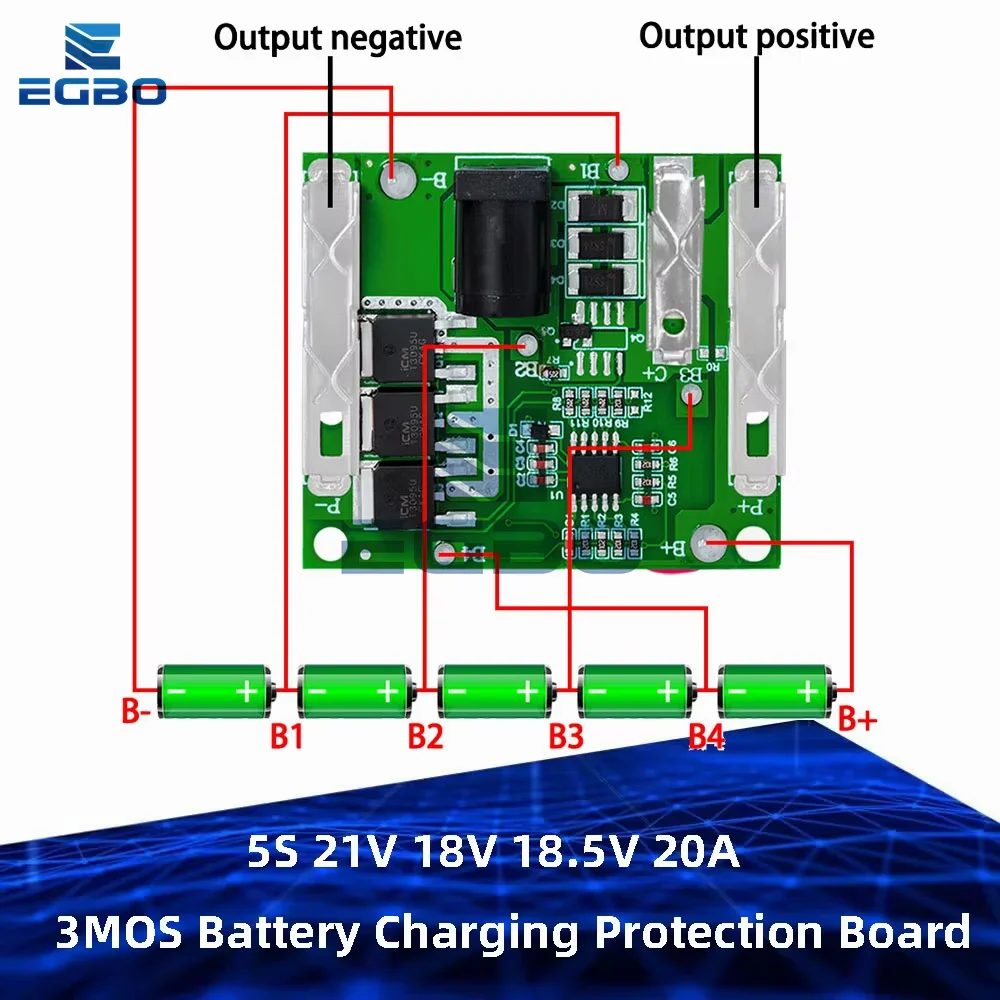 1~2PCS 5S 21V 18V 3MOS 20A Battery Charging Protection Board Li-Ion Lithium Battery for Power Tools