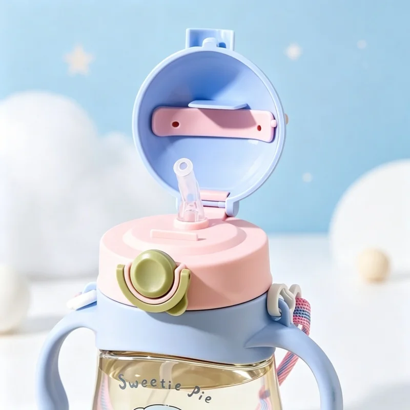 410ML Drinking Cup Feeding Bottle Anti-Choking with Straw Gravity Ball Wide Caliber Drinking Milk Water Bottle with Handle