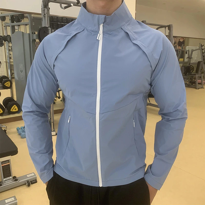 Men\'s Sports Jackets Stand Collar Zipper Up Long Sleeve Sweatshirt Quick Dry Running Training Sportwear Coats Male Gym Clothing