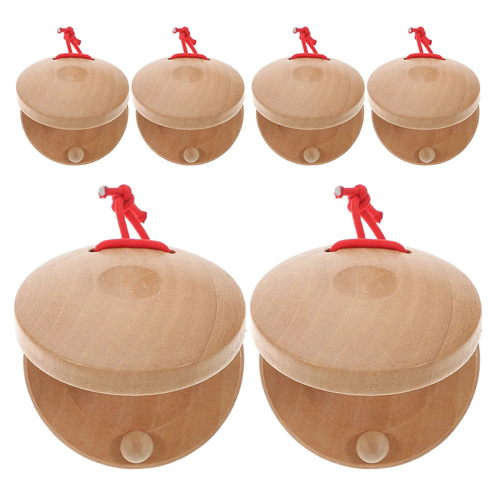 

6pcs Wood Castanets Percussion Finger Instruments DIY Design Safe Portable Small Musical Toys Kids Adults