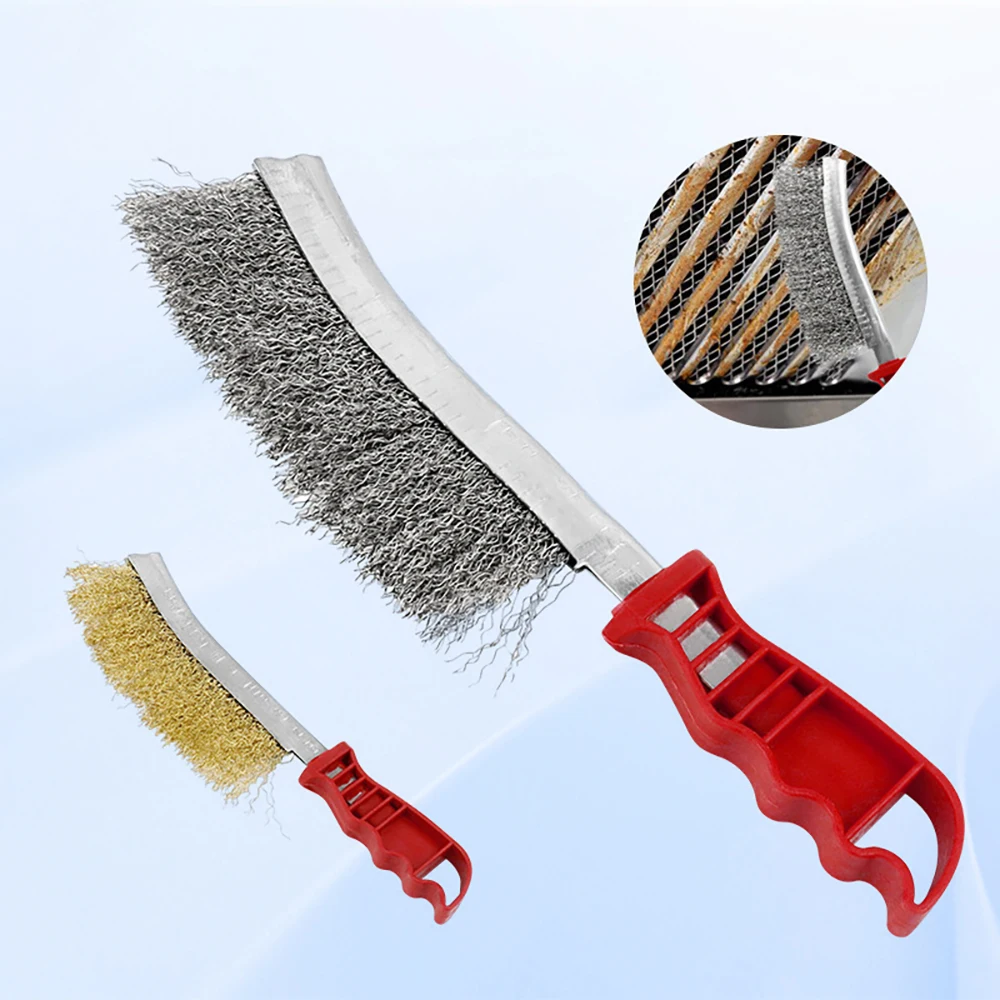 Multi-function Tool Wire Brush Copper Plated (Stainless Steel Brush, 1PCS) Long Handle Kitchen Grill Special Plate Rust Removal