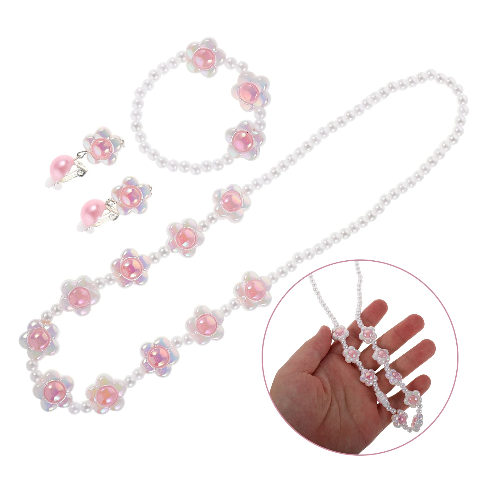 어린 소녀 보석 진주 꽃 공식 귀걸이 어린이 목걸이 매력 하와이 핑크 귀여운 여성