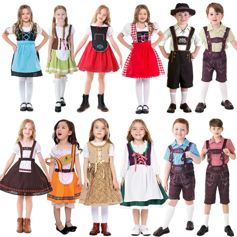 

Children's Girl Oktoberfest Costumes Bavarian Dirndl Dress Kids Lederhosen Cosplay Boys Oktoberfest Costume Performance Uniform