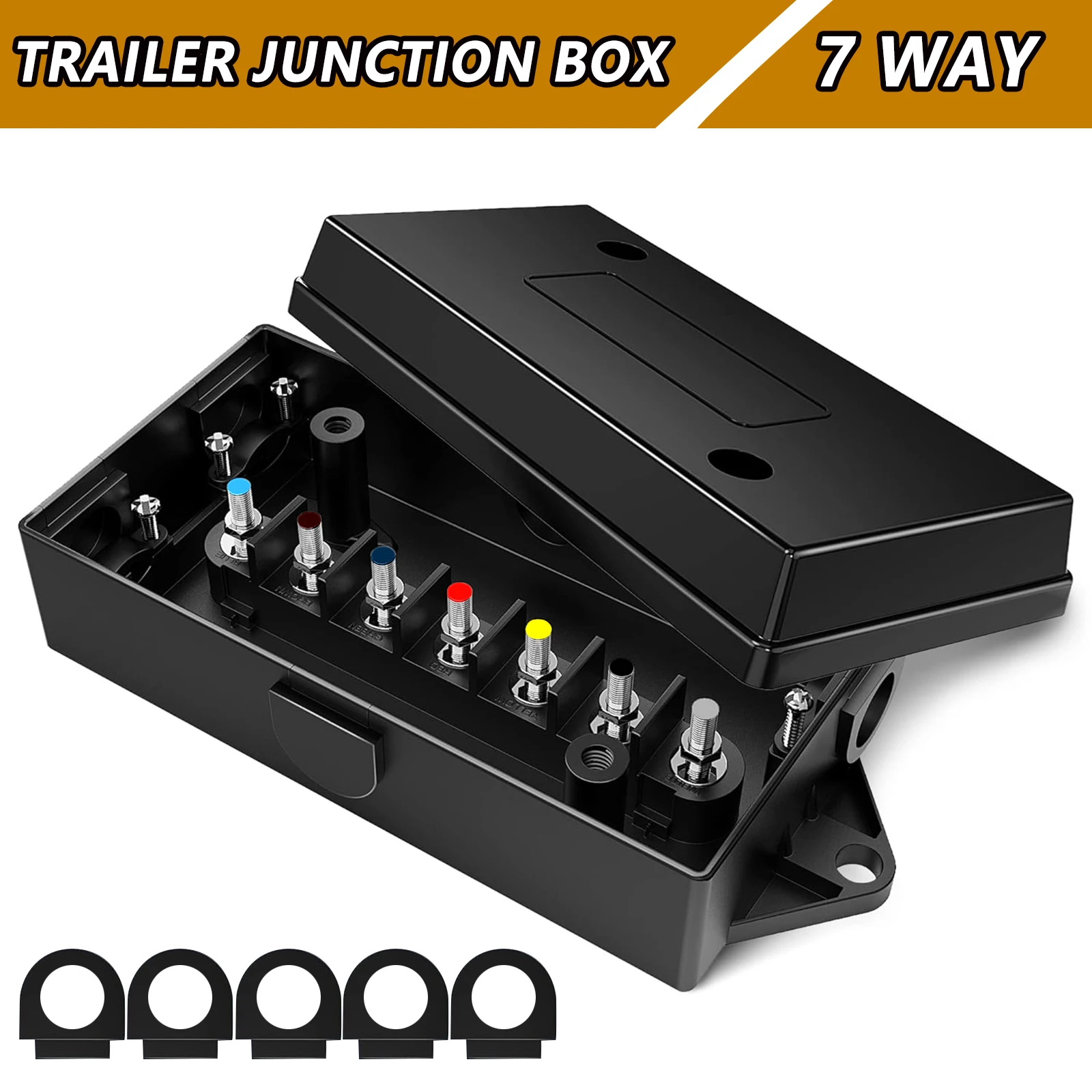 7-Port Trailer Wiring Junction Box 7 Way Pole Trailer Wire Cable Connection Box Towing Rewiring Camper RV Caravans Accessories