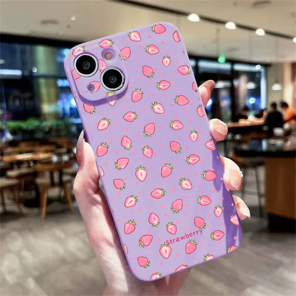 For iPhone 17 16 15 14 13 12 11 Pro Xs Max Air 16e 17e 7 8 6 6s Plus Mini X XR Cute Strawberry Painted Soft Silicone Phone Case view 3