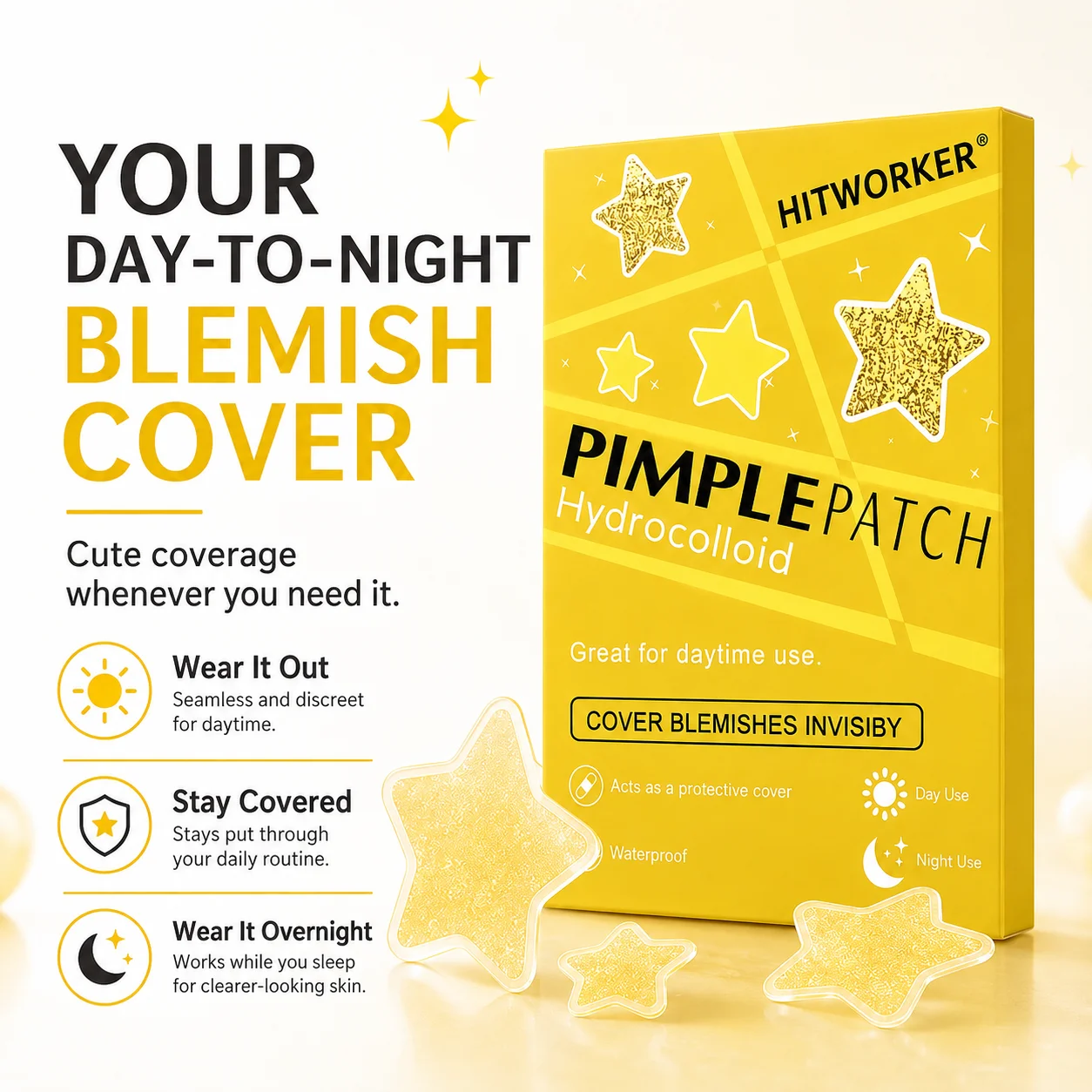 240pcs Gold Star Hydrocolloid Pimple Patches Cute Blemish Cover Stickers Waterproof Face Skin Care Patches for Day Night Use