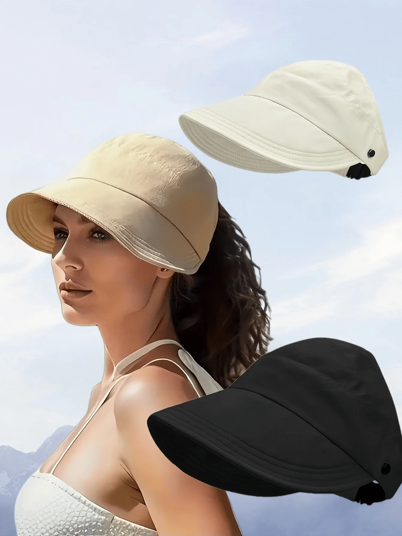 

1pc Women's Breathable Wide Brim Sun Hat, Open Top Design | Suitable For Ponytail Hairstyle, Summer Sun Protection Hat, Foldable & Packable