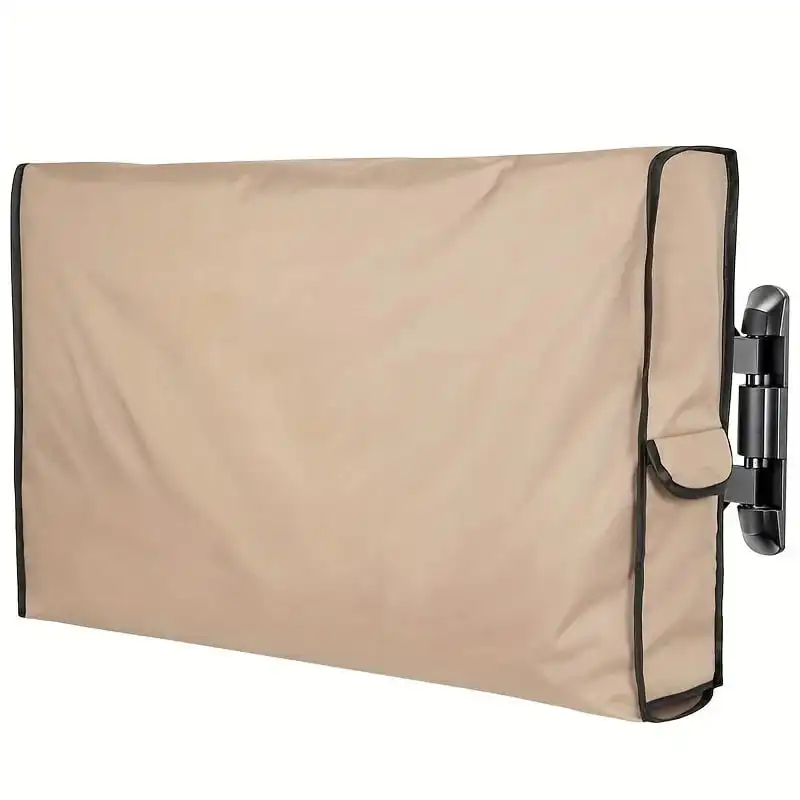 Beige Outdoor TV Cover for Wall Mounted Television Heavy‑Duty Waterproof UV‑Resistant TV Protector with Back Pocket for Mounting