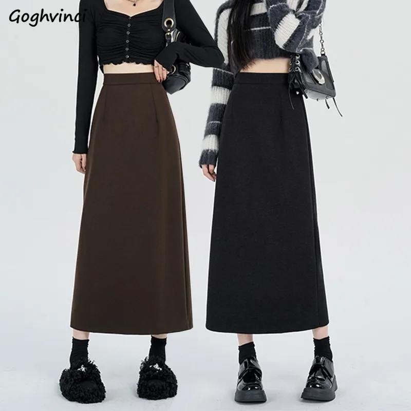 

Simple Midi Skirts for Women High Waist Back Slit Straight Long Y2k Skirt Korean Fashion Elegant Streetwear Trendy All-match Ins