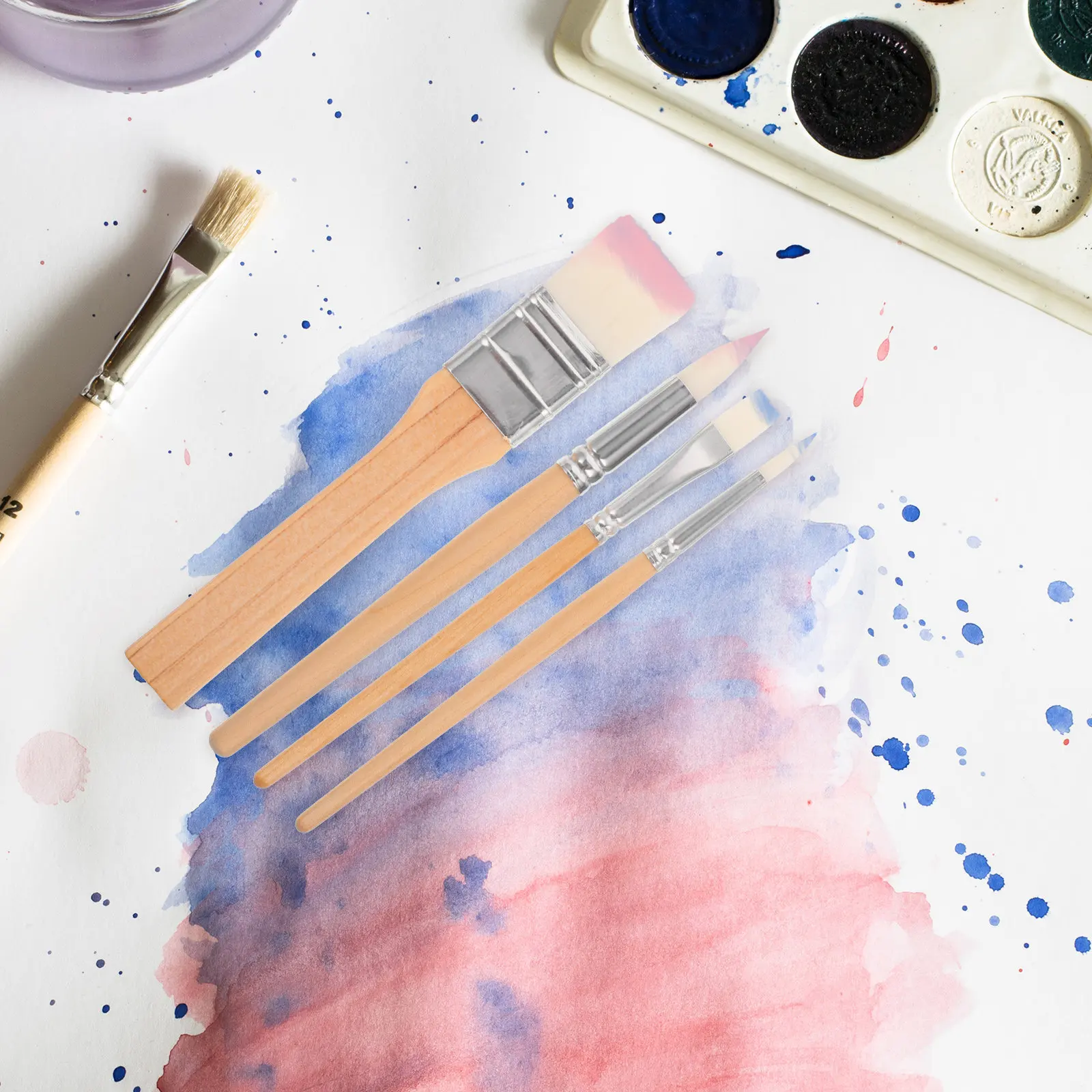 6Pcs Professional Short Handle Paint Brush Set Wooden Handle Silicone Bristles Ideal for Watercolor Oil Gouache Drawing Craft