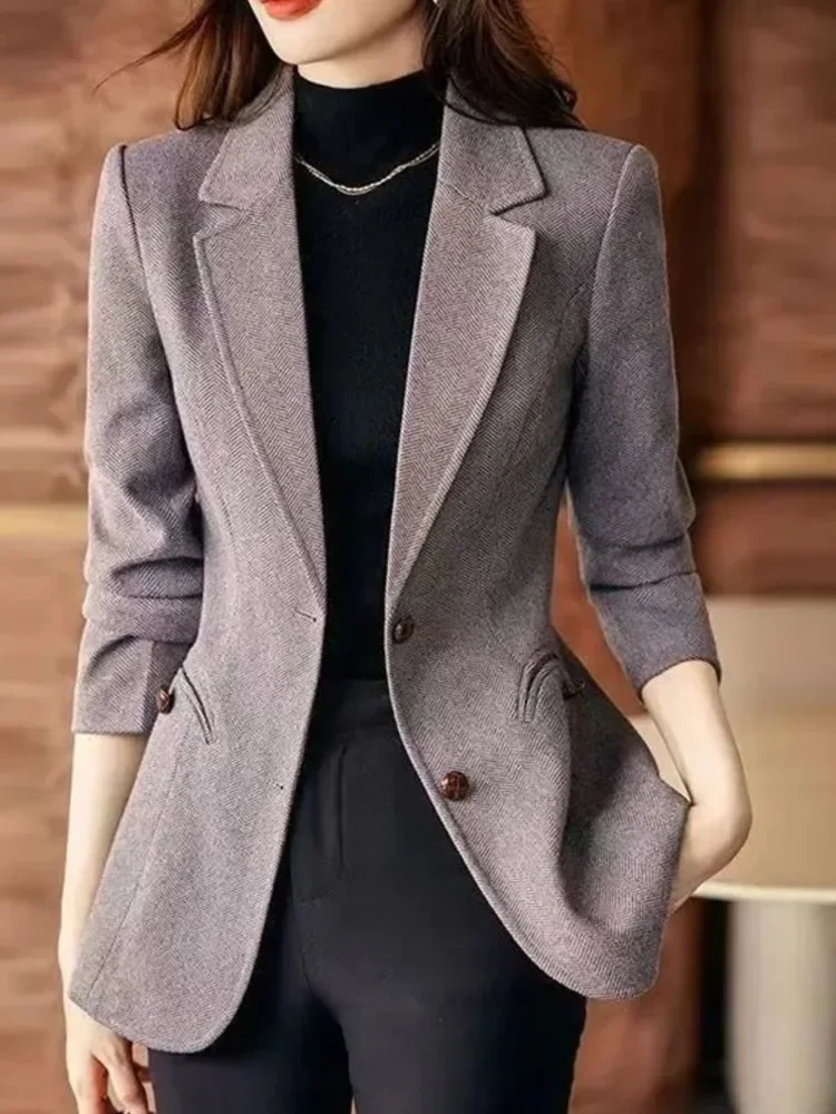 

Fashion Temperament Lapel Long Sleeve Casual Blazer Professional Elegant Chic Clothing CasualAll-Match Spring Autumn New R155