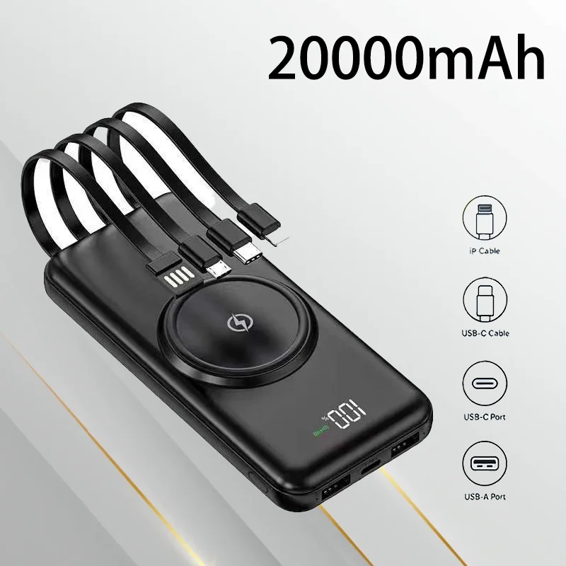 

20000mAh Large Capacity Portable Charger Built in Cables Ultra Thin Power Bank Perfect for Outdoor Camping Hiking and Daily Use
