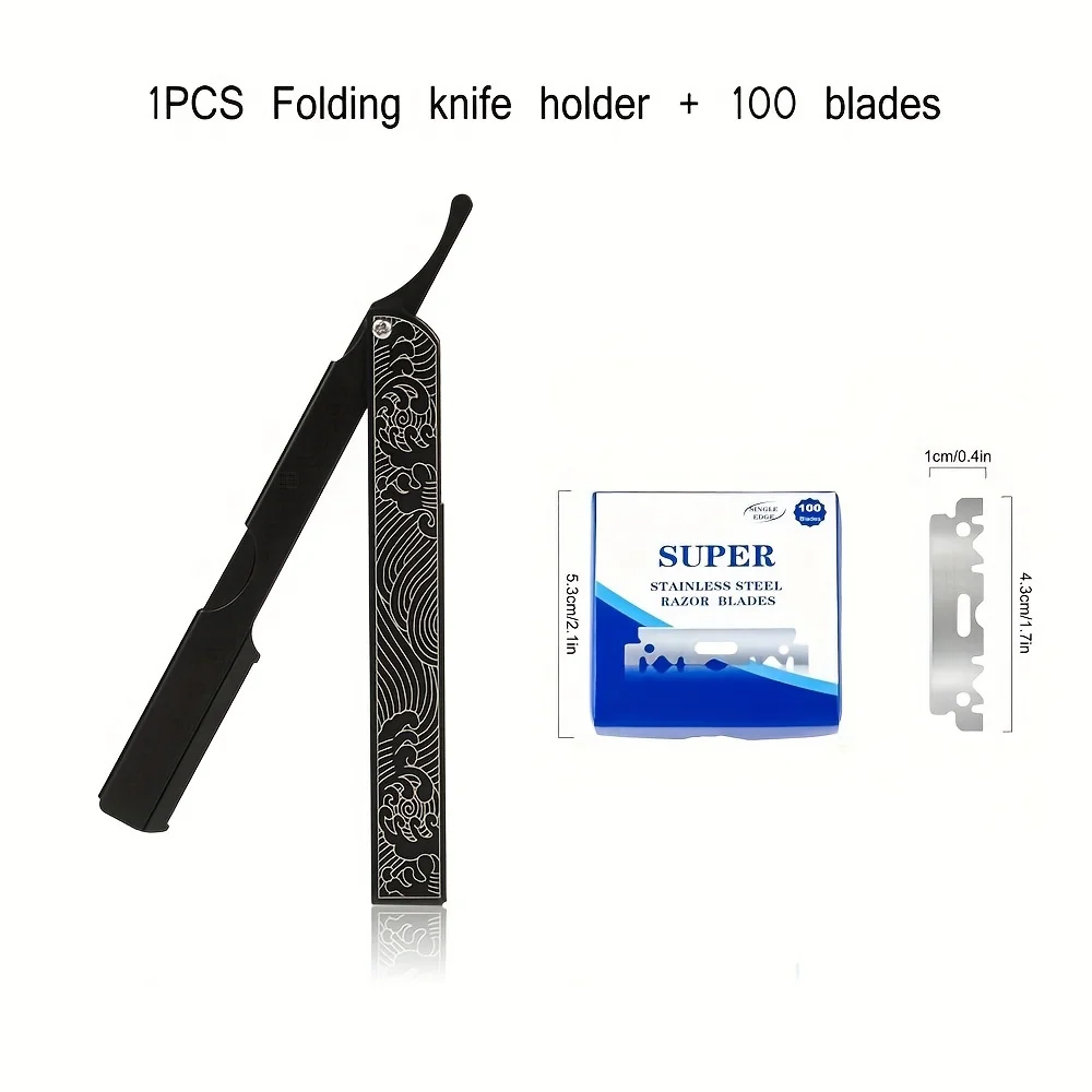 

stainless steel + aluminum Straight Razor, 100Pack Platinum razor bladeS, Professional Barber Single Blade Edge Razors for Men