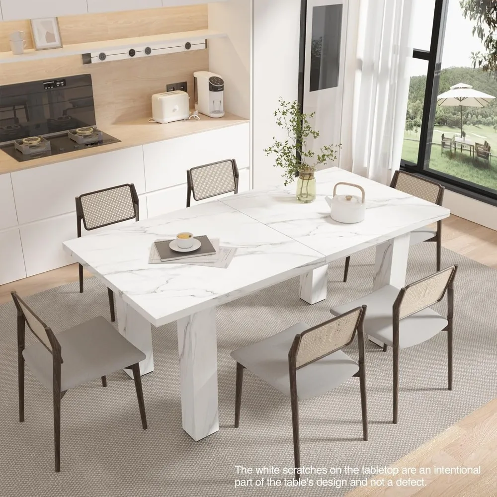 مقاعد طاولة طعام قابلة للتمديد 6-10، 55-78 بوصة طاولة مطبخ خشبية، مستطيلة حديثة في منتصف القرن قابلة للتوسيع