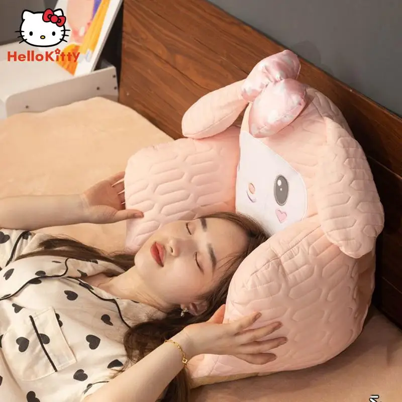 Kawaii Sanrio Plush New Thickened Cushion with Backrest One Anime Kuromi Hello Kitty Cinnamoroll Cartoon Sofa Chair Dormitory