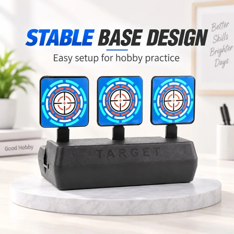 Auto‑Reset Hobby Practice Game Target, 3‑Plates Durable Plastic Prop, Easy‑Carry Design for Home Pastime Use