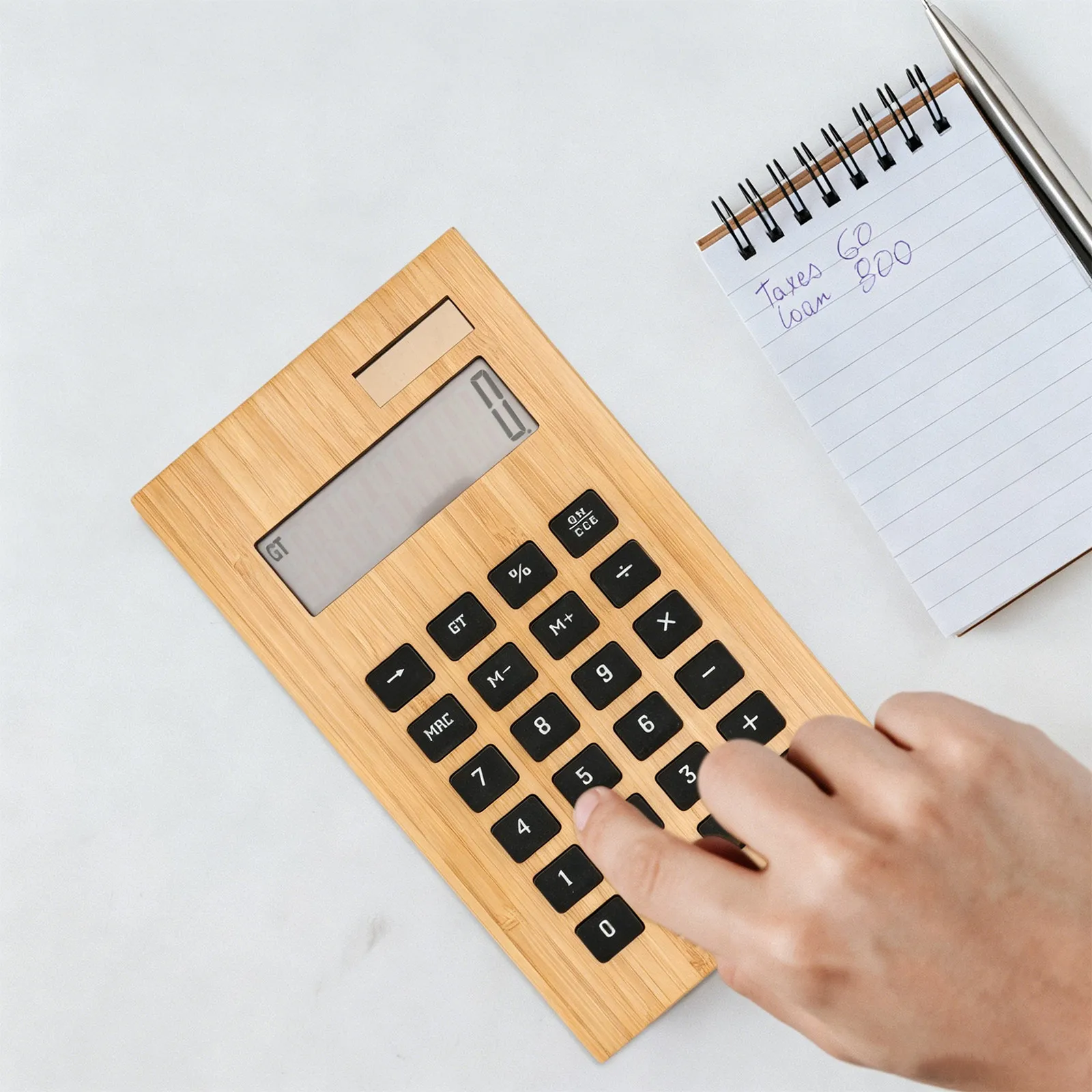 1Pcs Solar Calculator Bamboo Wooden Simple Portable Electronic Calculator Office Calculation Aids School Use Calculation Aids