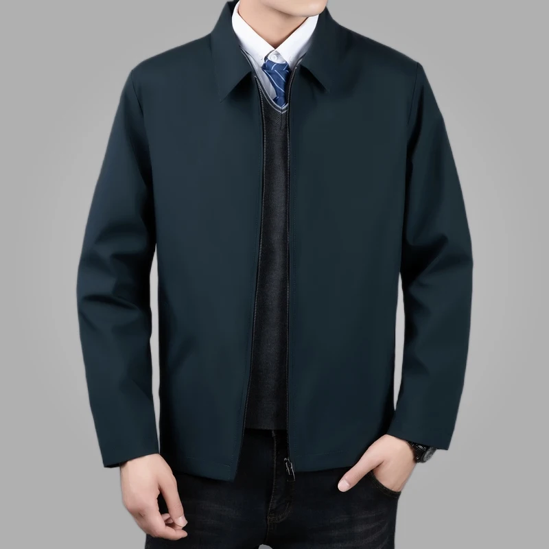 New Brand Business Jacket Men Casual Coats Zipper Simple Middle-Aged Elderly Dad Clothes Office Outerwear Men's Blazer Jackets