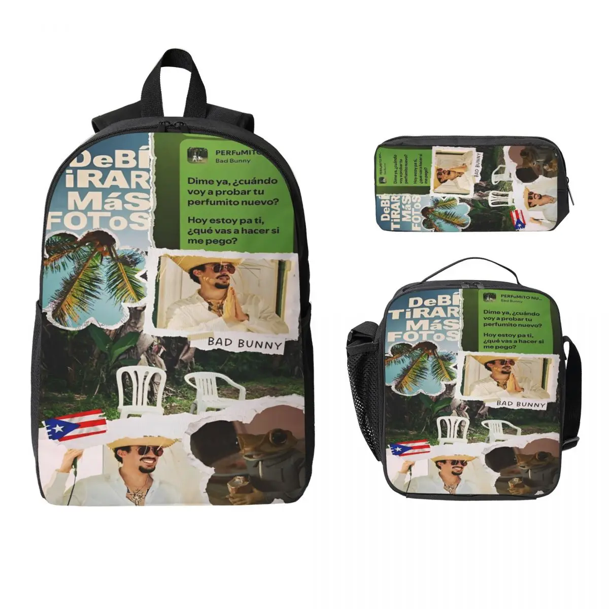 

3Pcs DtMF Bad Bunny Theme School bags Set for Kids Pen Bags Backpack Sets with Lunch Box For Primary School Students Knapsack