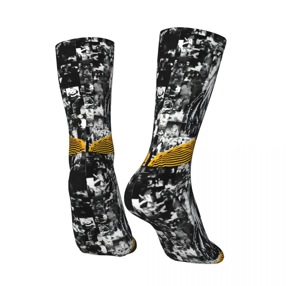 Funny Crazy compression Yellow Sock for Men Hip Hop Harajuku K-Kurt Singer Cobain Happy Quality Pattern Printed Boys Crew Sock