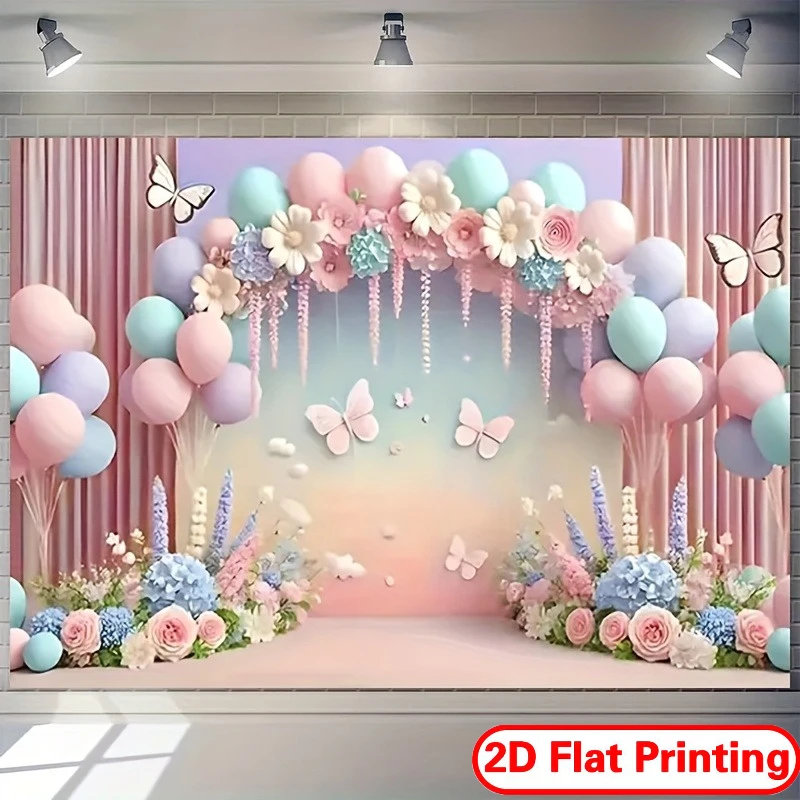 

2D плоская 1, пастельная арка для воздушных шаров и полиэстеровый баннер с цветком-бабочкой - пастельные шары и цветочные бабочки, украшение для вечеринки