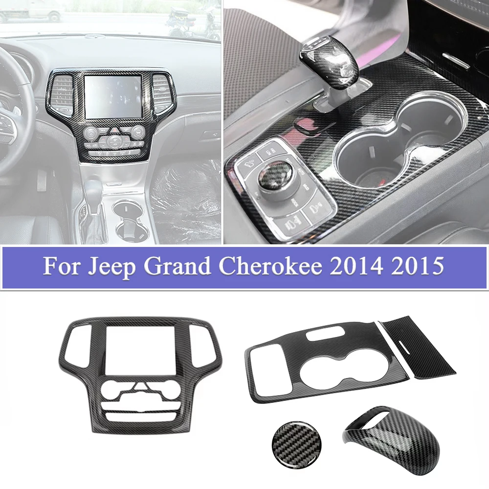 

Dashboard Panel Decoration Gear Shift Knob Lever Cover Trim For Jeep Grand Cherokee 2014 2015 Carbon Fiber Interior Accessories