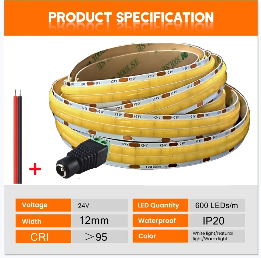 Imagem -06 - Flexível Dimmable Cob Led Strip Lights Iluminação de Fita Super Brilhante Fileira Dupla Ra90 3000k 4000k 6500k 2000lm m Dc24v