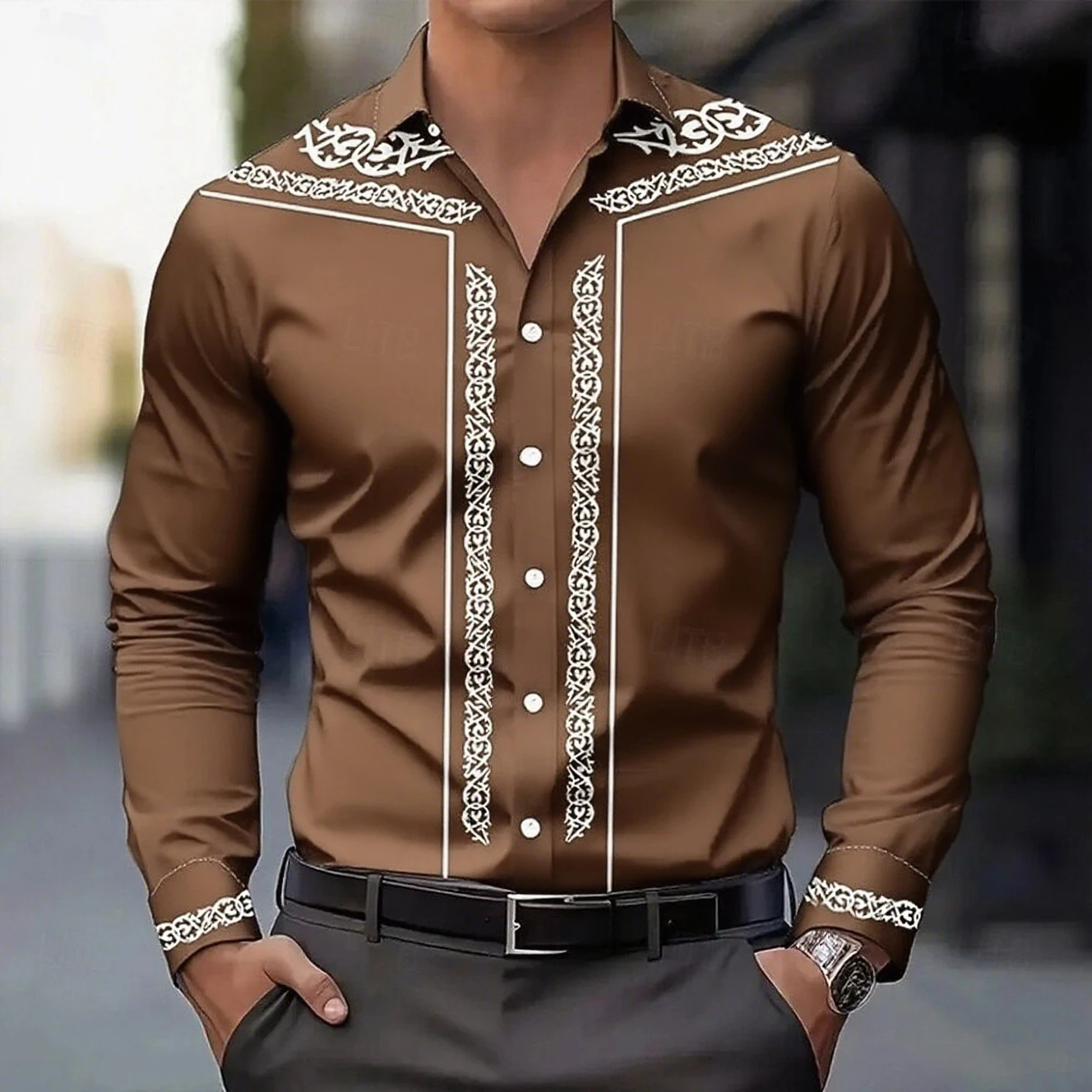 

Vintage Men's Long Sleeve Shirt Western Cowboy Shirt Shirt Retro Nostalgic Outdoor Vacation Autumn Lapel 3D Printed Men Clothing