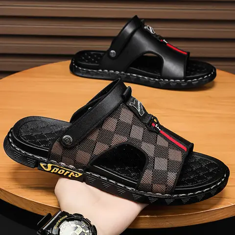 Men's Lightweight Summer Slippers Two-Use Wet Driving Beach Sandals Rubber Outsole Breathable Slip-On Casual Shoes