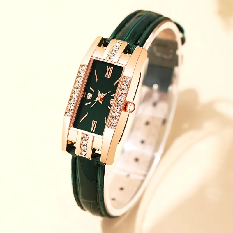 Reloj Mujer 2023 Fashion Diamond Square Watches Women Leather Quartz Watch Elegant Retro Womens Wrist Watch Relogio Feminino