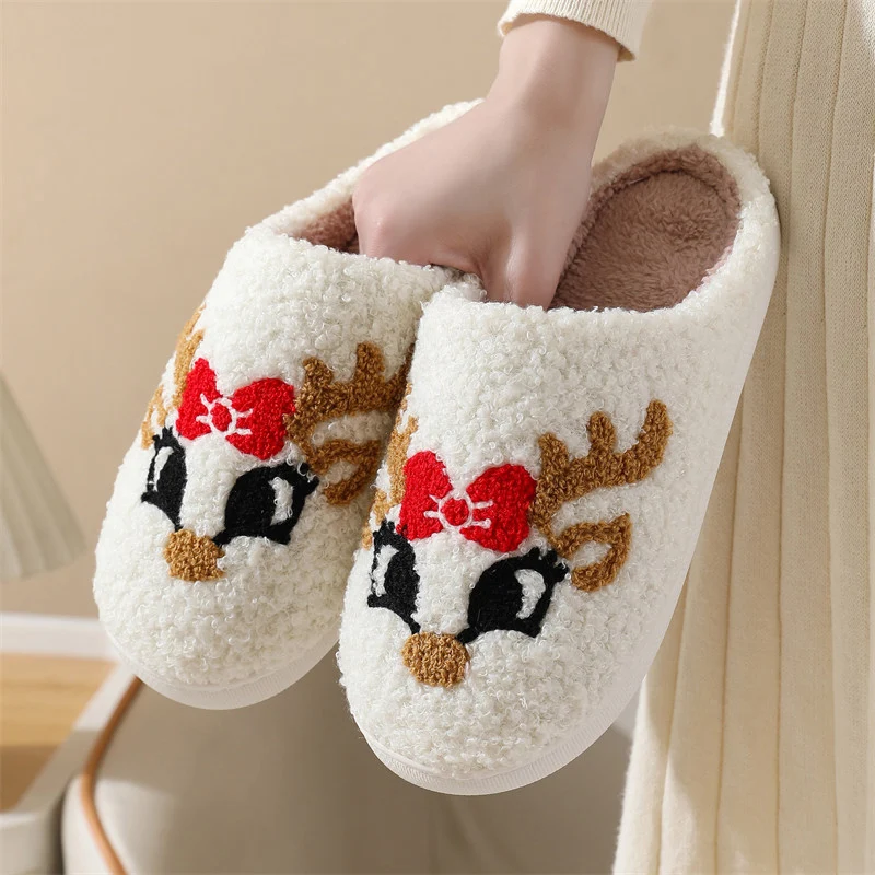 Winter Suede Warm Women's Slippers Plus Size 44-45 Fuzzy Soft Fluffy Slides Woman Indoor Home Anti Slip Cartoon Pattern Slippers