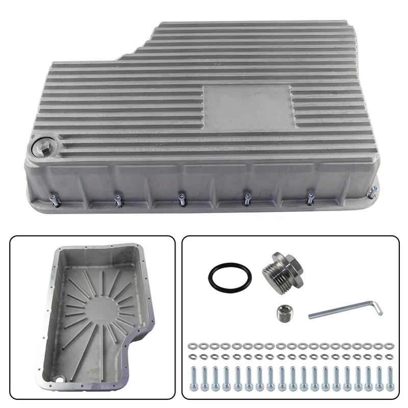 

Aluminum Deep Oil Pan Heavy Duty 6R140 Transmission For 11-19 Ford F250/F350/F450/F550 Super Duty 6.7L DIESEL Silver/Black