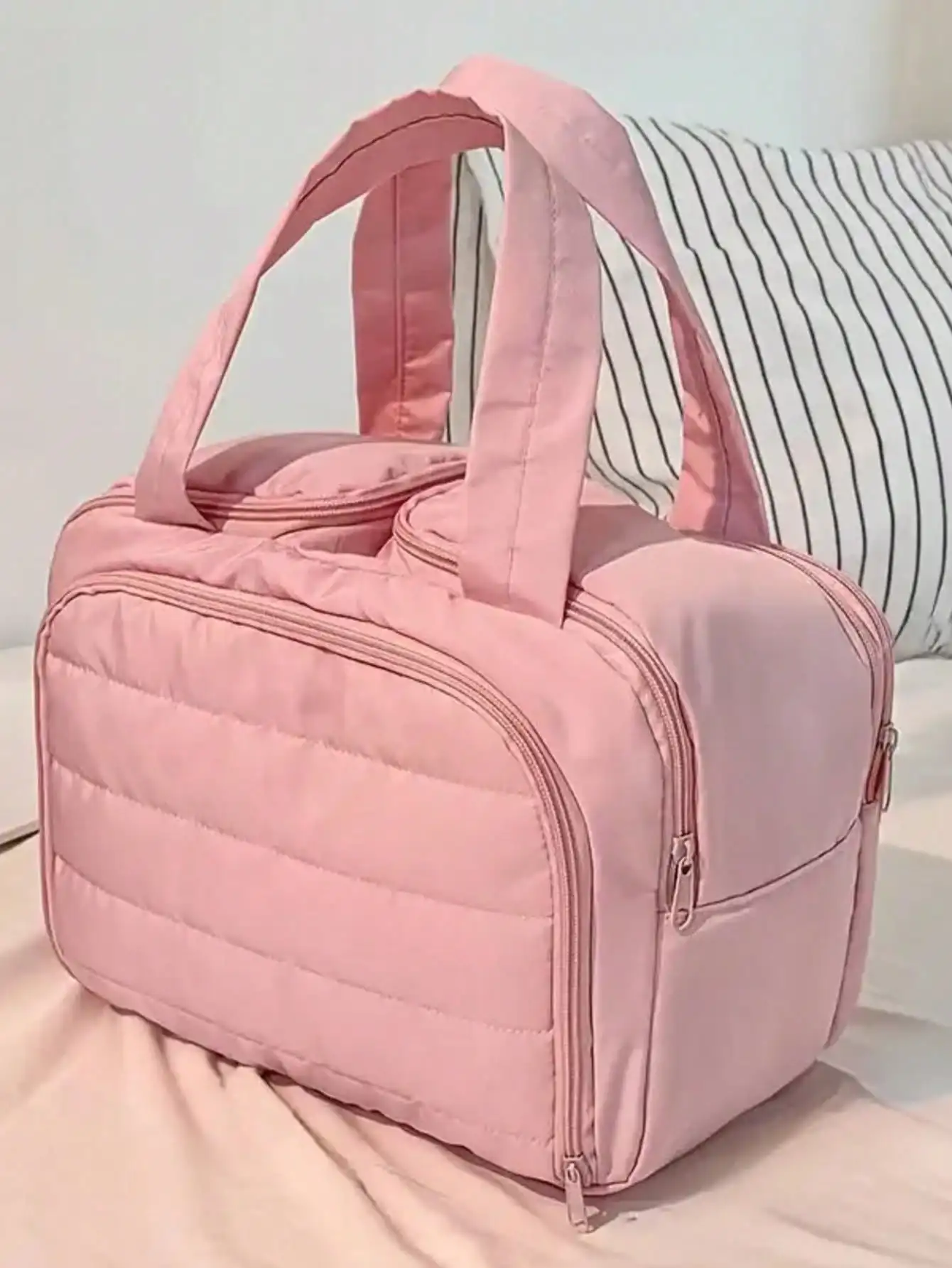 

New Vertical Travel Makeup Bag, Large Capacity Multi-Layer Design With Handle, Women's Portable Toiletry Organizer
