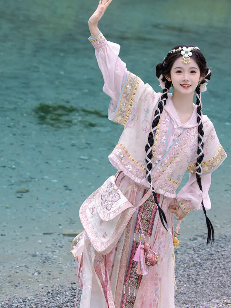 

New Tang Beizi Hood Sleeved Over-dress Shirt Ribbon Flip Cover Bag Han Elements Hanfu Women Fiesta Carnival Halloween Cosplay