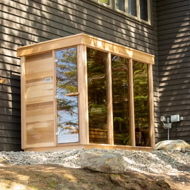 Outdoor SaunaNewly Designed Luxury Solid Wood Sauna Room Outdoor 2-3 Person Cube Traditional Sauna For Villa